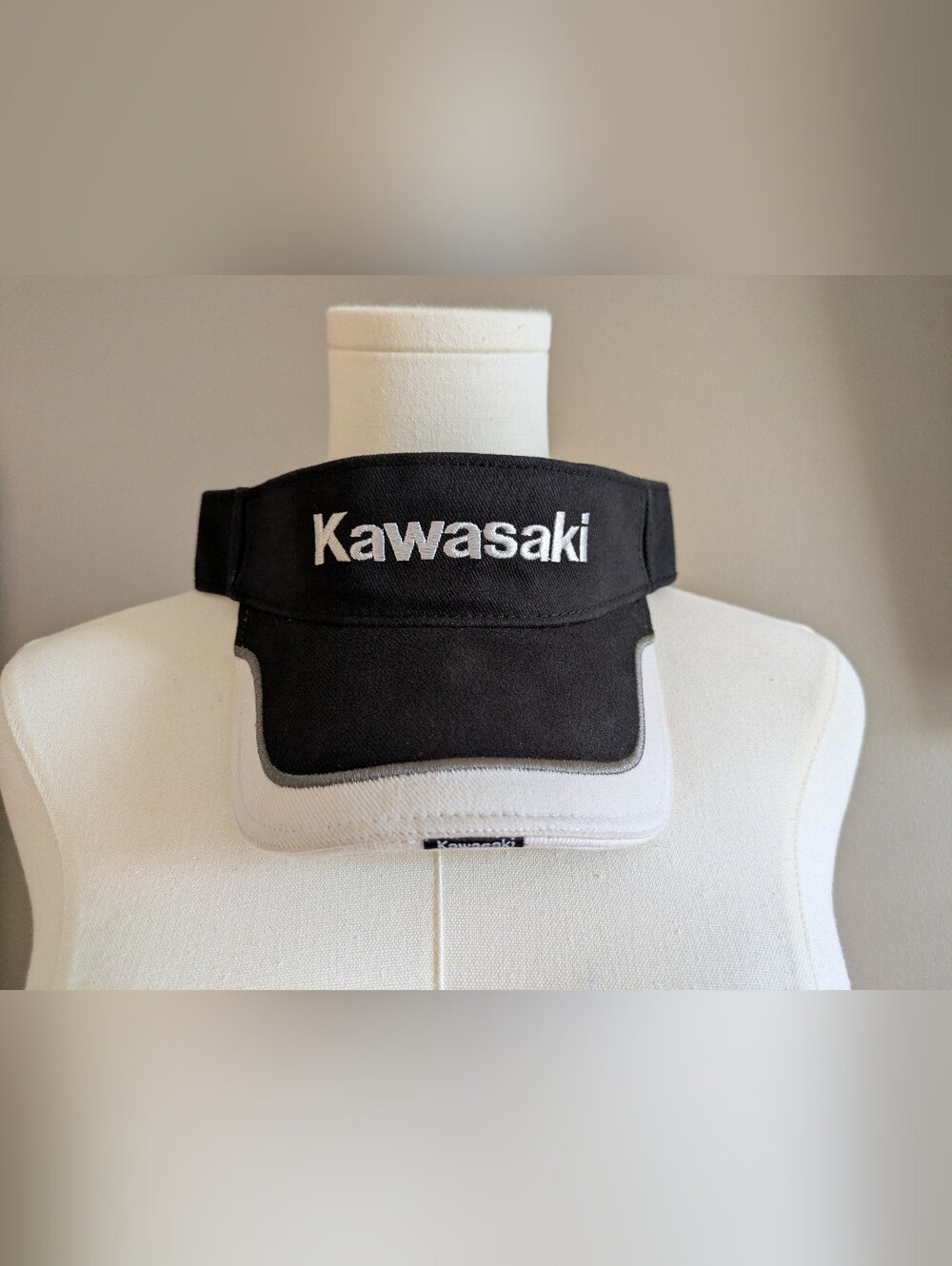 Kawasaki Jet Ski Logo Embroidered Black & White Adjustable Sun Visor Hat